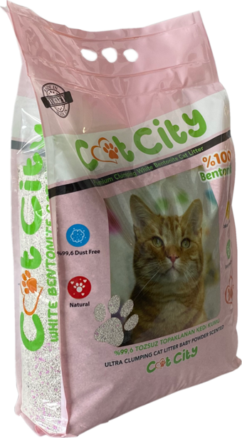 Cat City Ekstra Parfümlü Bentonit Topaklanan Kedi Kumu 10 Lt Bebek Pudralı