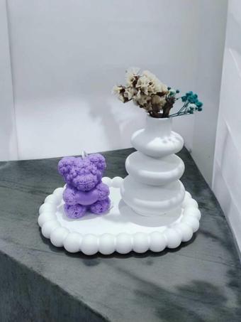 AYD  Bubble Sunum Tabağı Takılık Süslük Dekoratif  Spiral Vazo Ayıcık Mum  %100 Soya Wax & Taş Tozu
