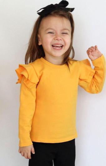 Parla Kids Kız Çocuk Sarı Omuz Fırfırlı Bisiklet Yaka Body Sweatshirt