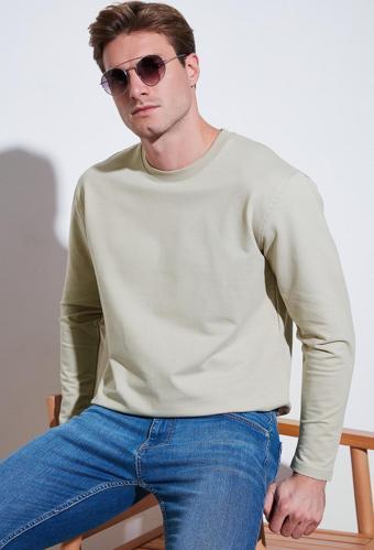 Buratti Streç Pamuklu Regular Fit Bisiklet Yaka Erkek Sweat 5905725 TAŞ