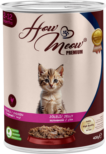 HOW MEOW 12 ADET JÖLELİ PARÇA ETLİ YAVRU KEDİ YAŞ MAMASI TAVUKLU 400 GRAM