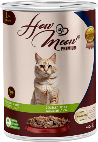 HOW MEOW 12 ADET JÖLELİ PARÇA ETLİ YETİŞKİN KEDİ YAŞ MAMASI KUZULU 400 GRAM