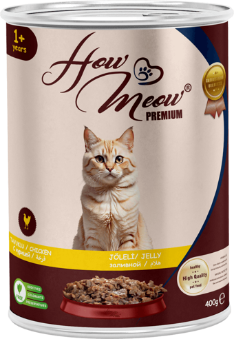 HOW MEOW 12 ADET JÖLELİ PARÇA ETLİ YETİŞKİN KEDİ YAŞ MAMASI TAVUKLU 400 GRAM