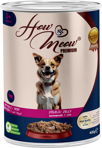 HOW MEOW 12 ADET JÖLELİ PARÇA ETLİ YETİŞKİN KÖPEK YAŞ MAMASI BİFTEKLİ 400 GRAM