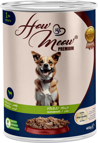 HOW MEOW 12 ADET JÖLELİ PARÇA ETLİ YETİŞKİN KÖPEK YAŞ MAMASI KUZULU 400 GRAM