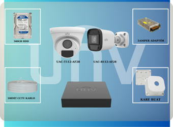 UNV 500GB HDD 5AMPER ADAPTÖR UAC-T112-AF28UAC-B112-AF28 Kamera seti