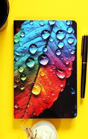 Copyder A5 Renkli Yaprak Su Damlalı Baskılı Laklı Selefonlu 13*21Cm Çizgili 96 Yaprak Not Defteri