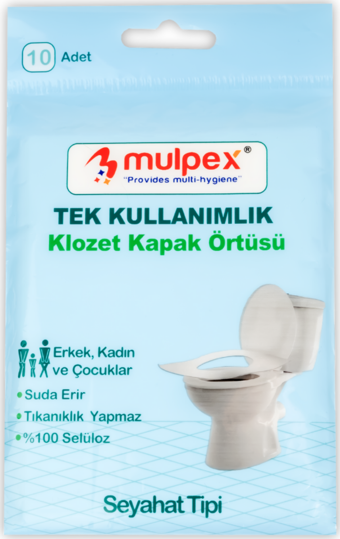 Mulpex Tek Kullanımlık Suda Çözünür Klozet Kapak Örtüsü - 10 lu Paket | Hijyenik ve Pratik Seyahat Aksesuarı