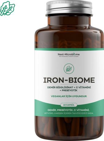 Next-Microbiome Iron-Biome Demir, Prebiyotik, C-Vitamini, Bitkisel Karışım İçeren Takviye Edici Gıda (60 Kapsül)