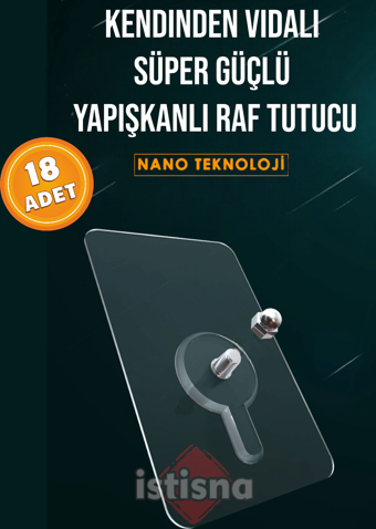 18 Adet Vidalı Süper Güçlü Şeffaf Çerçeve Askısı Lekesiz Duvar Yapışkanı Mutfak Banyo Raf Tutucu