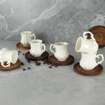 Tulu Ahşap Tabaklı 12 Parça 6 Kişilik Kahve Fincan Takımı 100 ml