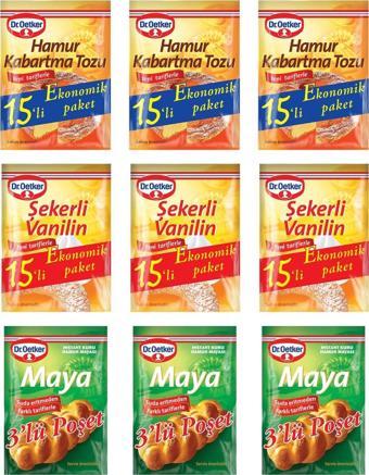 Dr.Oetker Kabartma Tozu 15 li + Vanilya 15 li + Maya 3 lü Ekonomik Paket