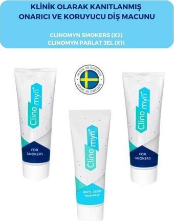 Clinomyn Smokers Sigara İçenler İçin Diz Beyazlatan 75ml X 2 + Diş Beyazlatan ve Parlatan Fresh Jel Diş Macunu