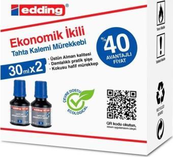 Edding Bt30 Tahta Kalem Mürekkebi Damlalıklı Ekonomik 30 Ml Mavi (2 Li Paket)