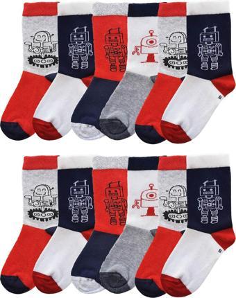 Ekinoks 12'li Paket Erkek Çocuk Soket Çorap Asorti Uzun Pamuklu Çorap