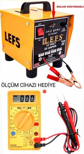 Pro Lefs Akü Şarj Cihazı 12 V 20 Amper, Avometre Ölçüm Cihazı Hediye