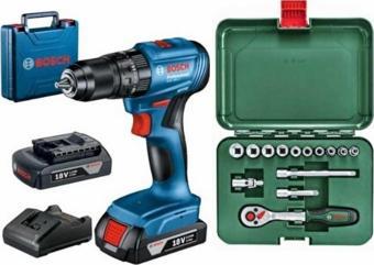 Bosch Gsb 185-Li Darbeli Kömürsüz Çift Akülü Şarjlı Matkap Vidalama Ve 14 Parça Lokma Seti Hediye