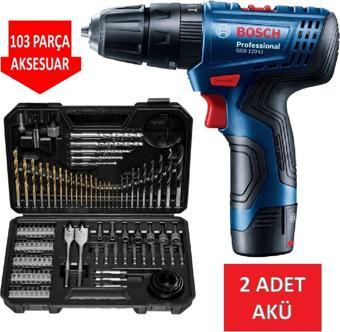 Bosch Şarjlı Matkap Darbeli Matkap Çift Akülü Vidalama + Bosch Matkap Ucu Vidalama Ucu Lokma Ucu Set