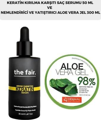 Keratin Kırılma Karşıtı Saç Serumu 50 ml ve Dermal %98 Aloe Vera Jel Saç Cilt ve Vücut İçin Nemlendirici ve Yatıştırıcı 