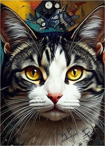 Kedi Portresi Çizimi Tasarım Mdf Tablo