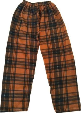 Mbb E-Ticaret Unisex Polar Pijama Altı Termal Özellikli Taba Ekose Desenli Ev Giyim Cepsiz