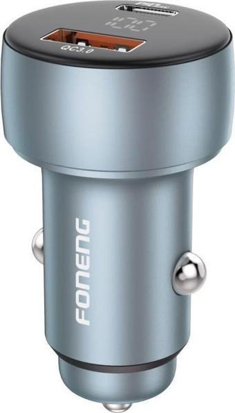 Foneng C18 48W 1xUsb 1xType-C Girişli Dijital Göstergeli Araç içi Çakmaklık Şarj Aleti