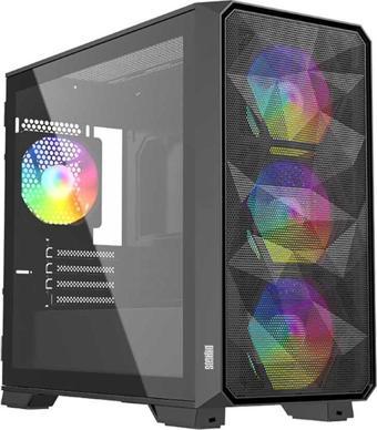 Dragos Diamond 4x ARGB Fan USB 3.0 600W 80+ Plus Mesh Tempered Glass mATX Oyuncu Bilgisayar Kasası