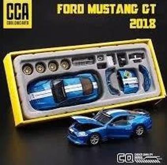 1 Kutu 1:42 Ford Mustang GT 2018 Mavi Araba Modeli Modifiye Edilebilir, Kapıları Açılabilir, Aksesua