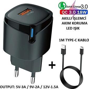 Tmax Ultra Kali̇Teli̇ Oc-3.0 18W Hizli Şarj Adaptörü(Akilli Çi̇P/Led Işik/1M Type-C Kablo)