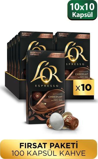 L'OR Çikolata Aromalı Nespresso Uyumlu Alüminyum Kapsül Kahve 10'lu x 10