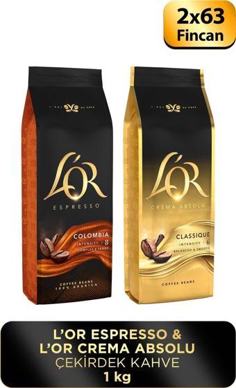 L'Or Espresso Colombıa + L'Or Crema Absolu Classıc Çekirdek Kahve 1 Kg