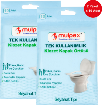 Mulpex Tek Kullanımlık Suda Çözünür Klozet Kapak Örtüsü - 2 x 10 lu Paket | Hijyenik ve Pratik Seyahat Aksesuarı