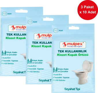 Mulpex Tek Kullanımlık Suda Çözünür Klozet Kapak Örtüsü - 3 x 10 lu Paket | Hijyenik ve Pratik Seyahat Aksesuarı