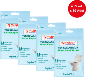 Mulpex Tek Kullanımlık Suda Çözünür Klozet Kapak Örtüsü - 4 x 10 lu Paket | Hijyenik ve Pratik Seyahat Aksesuarı