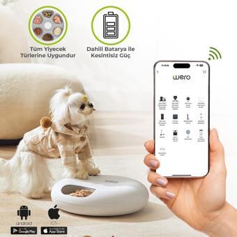 Wero Akıllı Kedi Köpek Yaş Mama Kabı , 6 Öğün Kedi Mama Dağıtıcısı, Wifi APP Kontrolü Uzaktan Besleme, Sıkışma Önleyici, Zamanlayıcı Ayarlı Otomatik Evcil Hayvan Besleyici - Beyaz