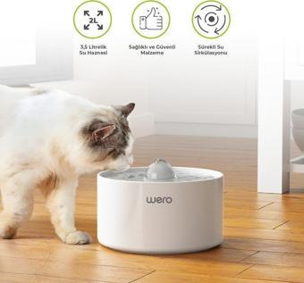 Wero Otomatik Kedi Köpek Su Şelalesi Su Pınarı Su Sebili (Seramik) - Sessiz Çalışma - 2.0 Lt Otomatik Su Temizleme - Beyaz