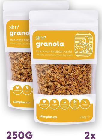 2 Paket Muz Tarçın Hindistan Cevizi Glutensiz İlave Şekersiz Vegan Granola 250gr