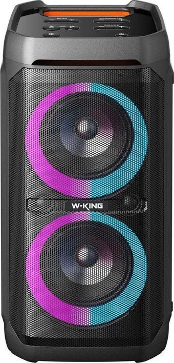 W-King T11 Bluetooth Hoparlör 220W Partybox 24S Dinleme Işıklı IPX6 Kablosuz Stereo TWS Ses Bombası Siyah