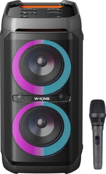 W-King T11 Bluetooth Hoparlör 220W Partybox 24S Dinleme Işıklı IPX6 ve Kablolu Mikrofon Siyah