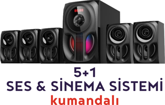 Rever 5+1 Hoparlör Kumandalı Ses & Sinema Sistemi Bluetooth / USB / SD / Destekli RGB Işıklı