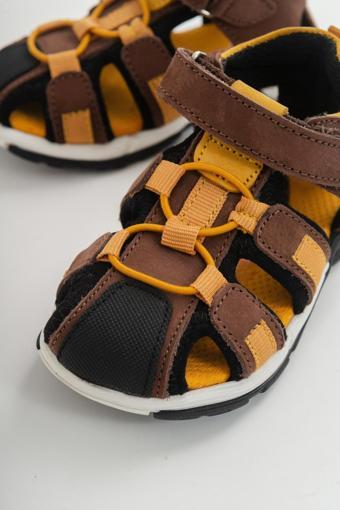 mnpc Unisex Çocuk Kahve-Sarı Deri Ortopedik Outdoor Çocuk Sandalet 