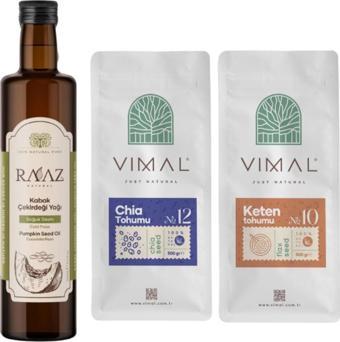 Vımal Kabak Çekirdeği Yağı 250 Ml Chia Tohumu 500 Gr Keten Tohumu 500 Gr Avantajlı 3'Lü Set