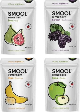 Smool Freeze Dried 4Lü Set Yeşil Incir-Karadut-Muz-Elma Dondurularak Kurutulmuş - Freeze Dry Mix Pack Of 4