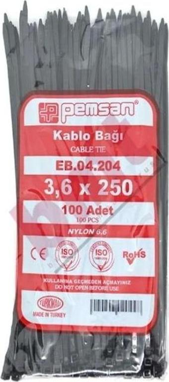 PEMSAN KABLO BAĞI 3,6X250 SİYAH (100 ADET)