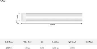 İNOLED 120cm 36W Led Bant Armatür BEYAZ 6500K IP40