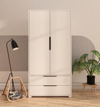 Vm Vertex Mobilya Flora 2 Kapaklı 2 Çekmeceli Gardırop Beyaz Elbise Dolabı
