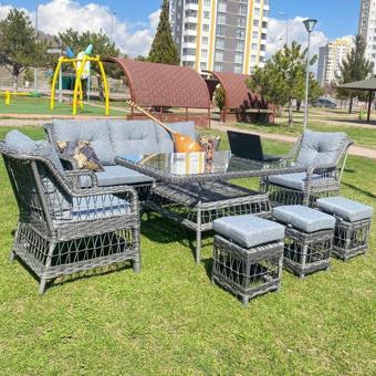 Reyo Garden Ahlat 3+1+1 Masalı Alüminyum Üzeri Örme Rattan Balkon Bahçe Mobilyası