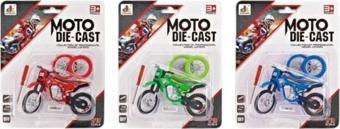 Yedek Lastikli Tornavidalı Model Motosiklet Cross Motor Motocross 1:18 Metal Oyuncak Motosiklet