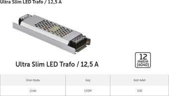 İNOLED SÜPER SLİM 12V 12,5A LED TRAFOSU 150W (12 MT)