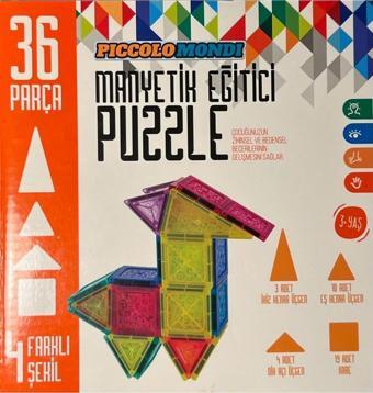 Piccolo Mondi Manyetik Eğitici Puzzle Set 36 Parça 4 Farklı Şekil Manyetik Yapı Taşları